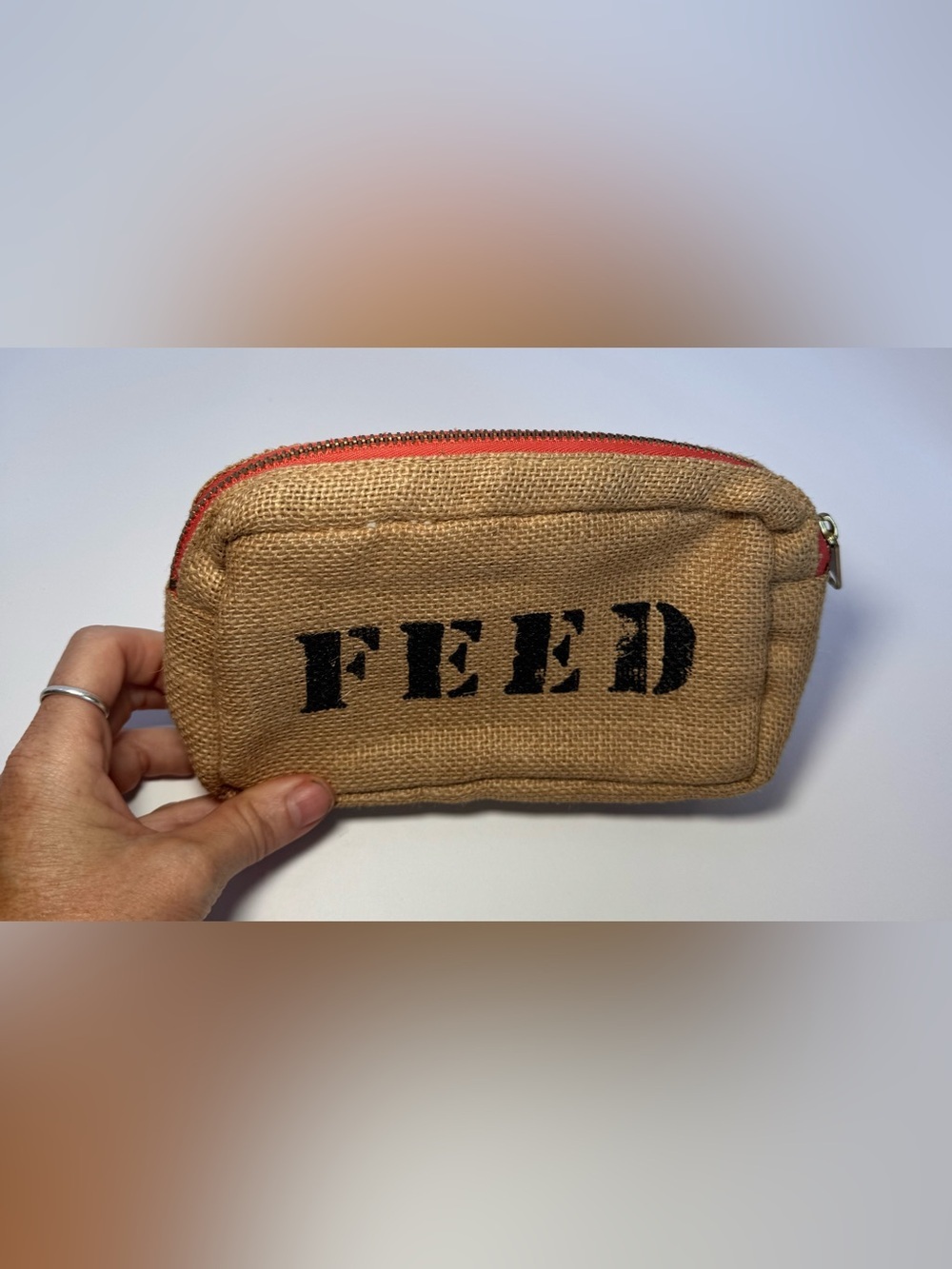 FEED Projects Natural Burlap Jute Cosmetic Pouch Makeup Travel Bag